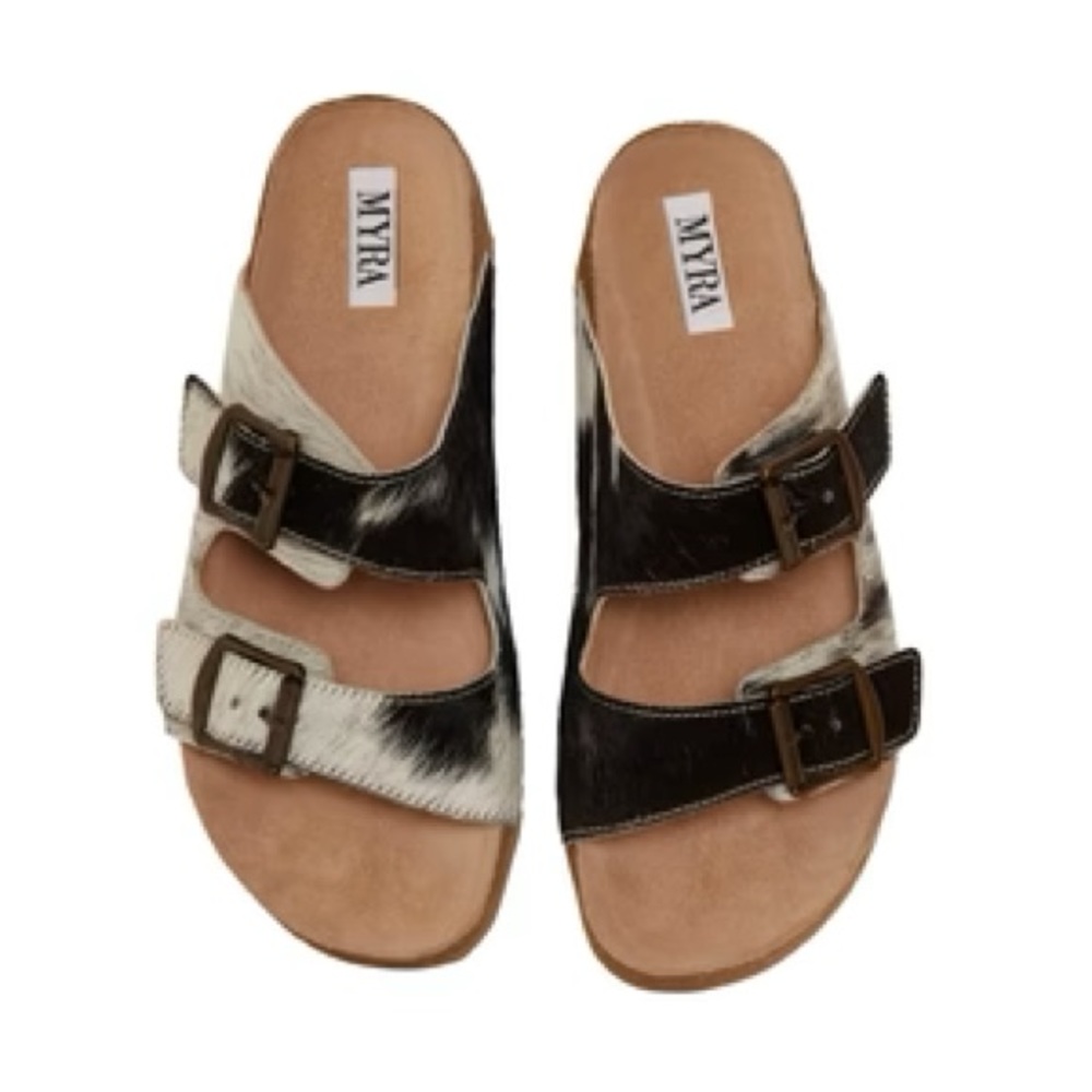 NEW Myra Bag Lazy Days Shoes Hair On Hide Sandals Cork  Comfort Cow Western NWT